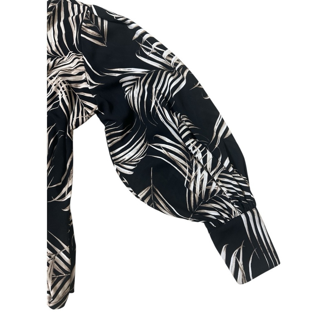 White House Black Market Palm Leaf Black Drama Sleeves Blouse Size Small NWT - Picture 8 of 11